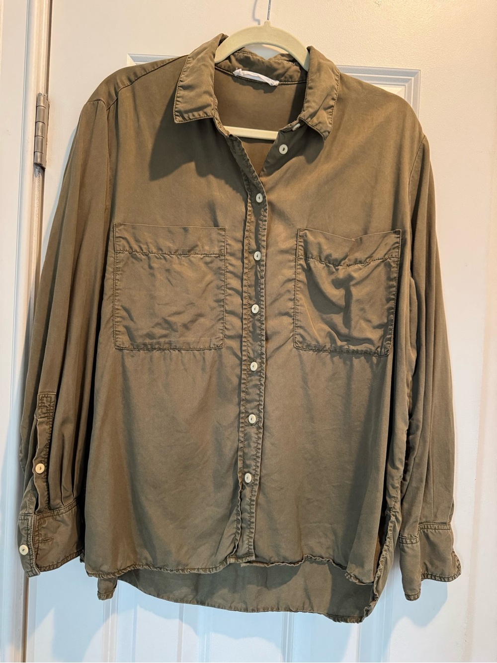 Mango MNG Olive Green Button Down, size 10